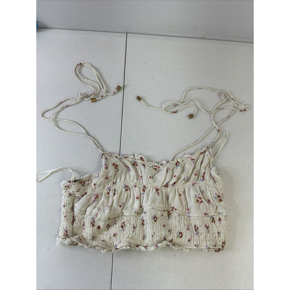 Free People SM Floral Cottagecore Smocked Prairie Romantic Peasant Cami tie top
